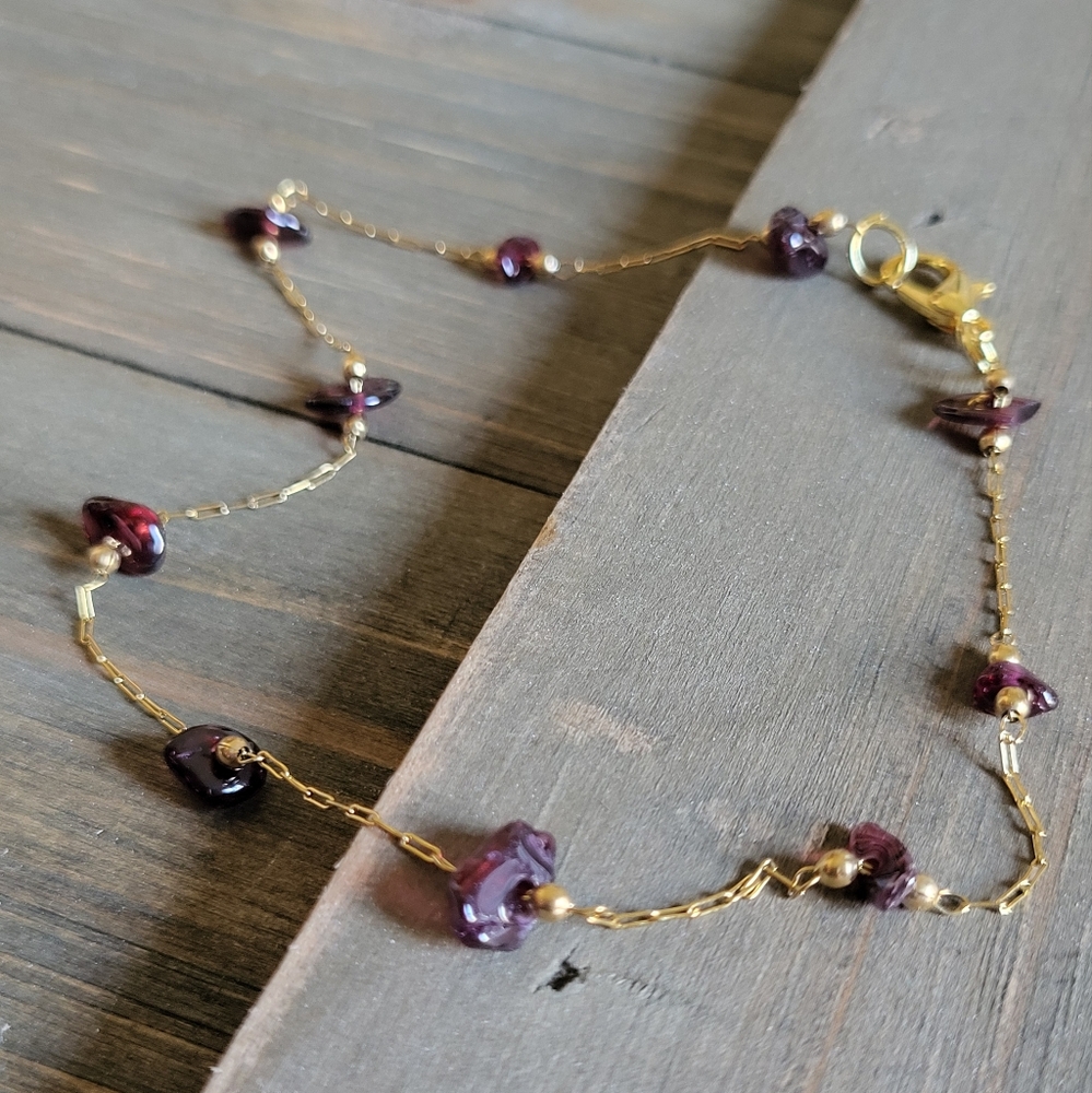 Garnet Crystal Anklet- Colorful Anklets- Water Proof Anklets- Layering Anklets-